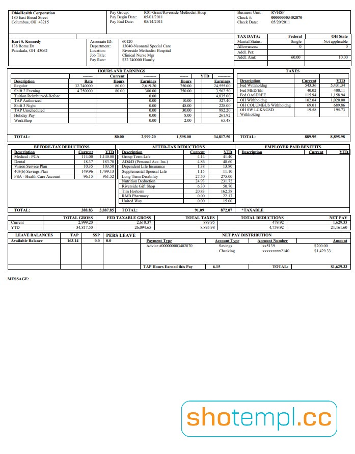 Ohio Health Corporation PDF Template